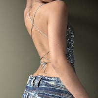 Women’s Fall Bare Back Sequined Mini Halter Sleeveless Vest