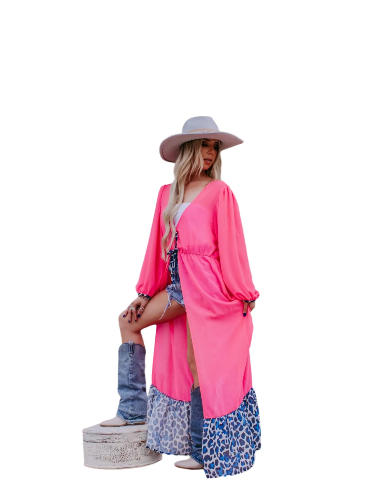 Pink Leopard Print Chiffon Kimono – Lightweight & Bold - Modestly Vogue 