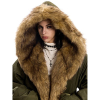 Hooded Cotton Women's Loose Lazy Style Fur Collar Parka