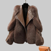 Edgy Fur Motorcycle Coat | Long Wool One-Piece Winter Coat - Modestly Vogue 