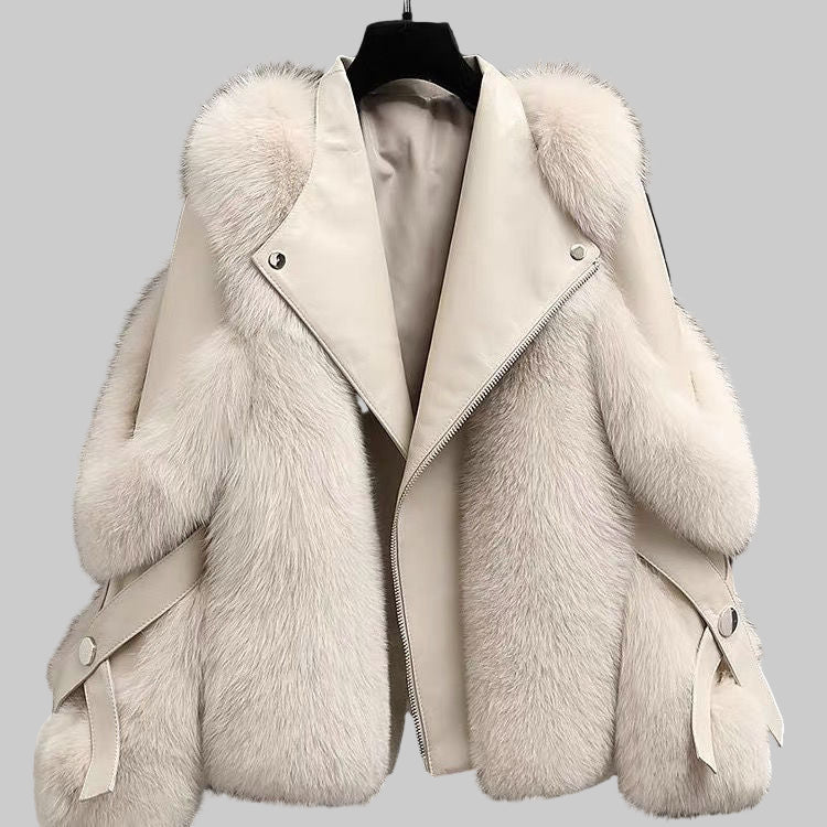 Edgy Fur Motorcycle Coat | Long Wool One-Piece Winter Coat - Modestly Vogue 