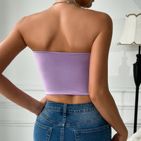 Low Cut Satin Butterfly Tube Top with Diamond Steel Ring Boning - Modestly Vogue 