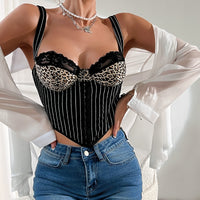 Leopard Lace Backless Suspender Vest with Steel Ring Details - Modestly Vogue 