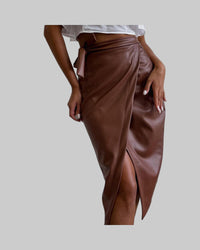 Lace up Sheath Leather Skirt Women Clothing Autumn Winter - Modestly Vogue 