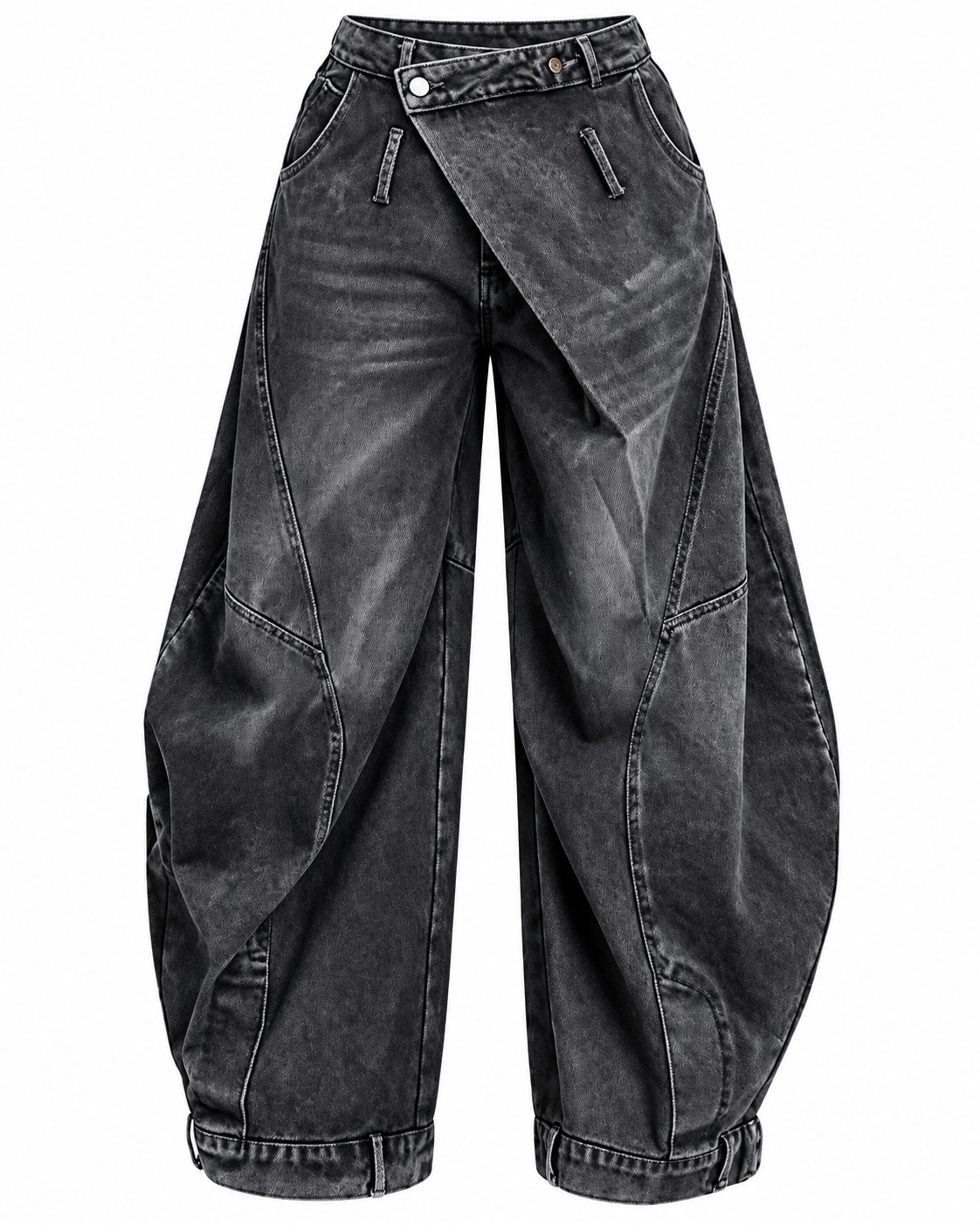 Washed Distressed Pocket Wide Loose Jeans Women