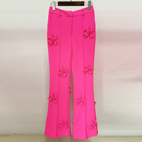 Fashion Heavy Industry 3D Flower Decoration Trousers Suit Pants