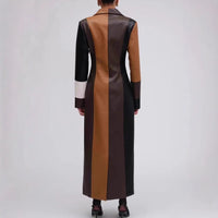 New Patchwork Retro Fashion Autumn And Winter V-neck Women's Leather Dress