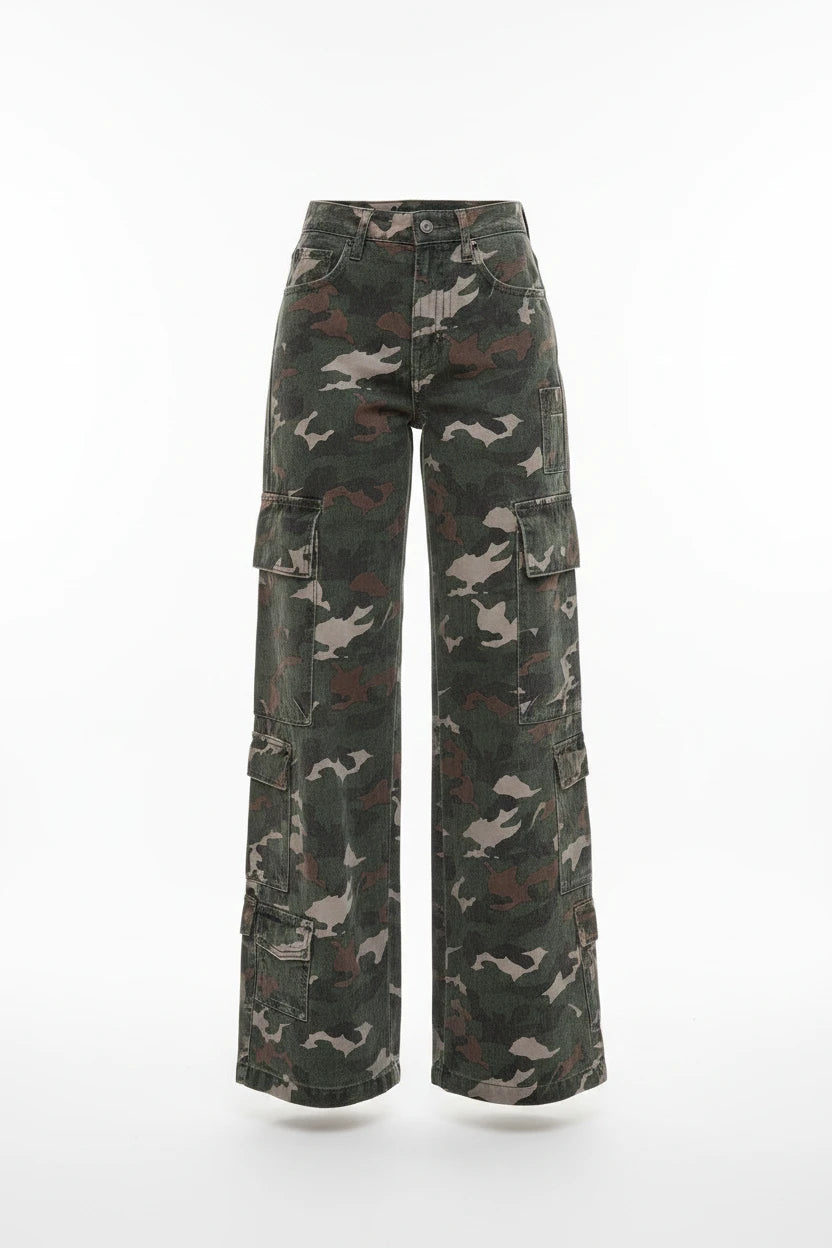 Camo Print High Waist Cargo Pants