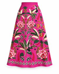 Spring Summer Street Tropical Plant Vintage Print Skirt for Women
