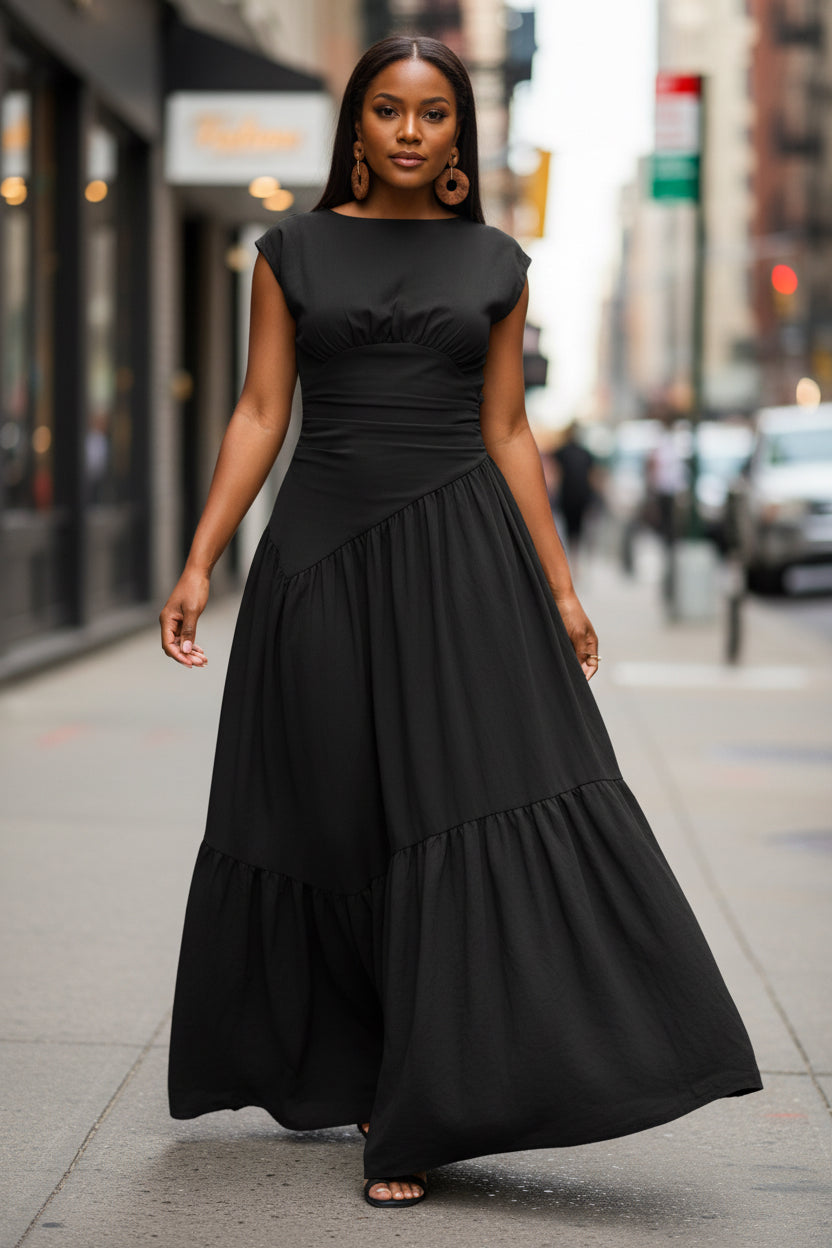 Solid Color Sleeveless Pleated Loose Big Hem Nylon Dress - Modestly Vogue 