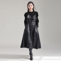 Retro Waist-controlled Slimming PU Leather High Waist Dress