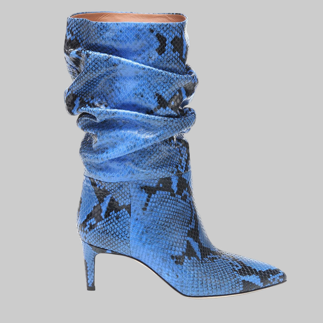 Pointed Toe Stiletto High Heel Snake Print Pleated Mid-top Boots