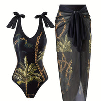 Black Coconut Tree Chain Print Sleeveless - Modestly Vogue 