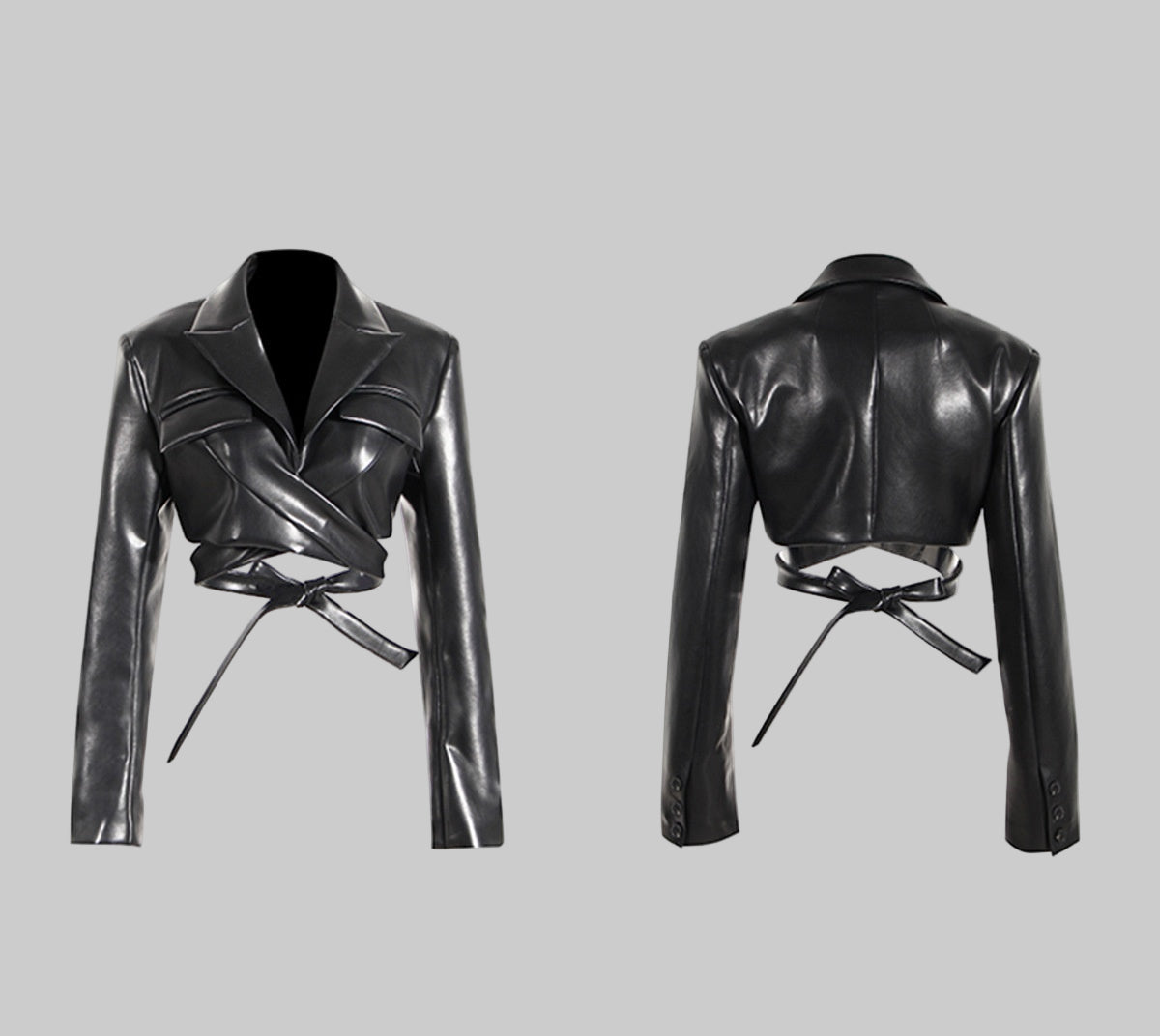 Cross Lace-up Cropped Long Sleeve PU Leather Short Coat Jacket