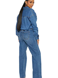 Women Fashion Denim Long Sleeves Jumpsuit
