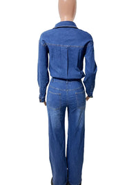Women Fashion Denim Long Sleeves Jumpsuit