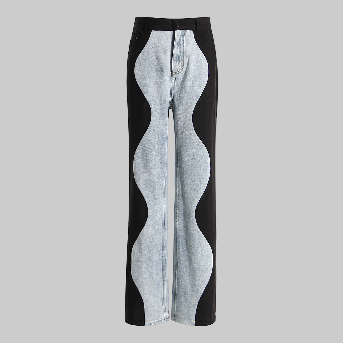 Black Blue Wave Stitch Jeans – Women’s Wide-Leg Denim Pants - Modestly Vogue 