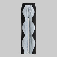 Black Blue Wave Stitch Jeans – Women’s Wide-Leg Denim Pants - Modestly Vogue 