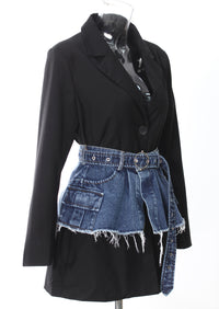 Spring Two Piece Set Denim Waist Seal Waist Slimming Multi Match Two Piece Set Women Blazer