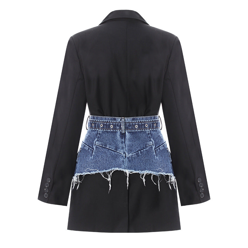 Spring Two Piece Set Denim Waist Seal Waist Slimming Multi Match Two Piece Set Women Blazer
