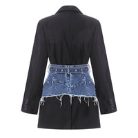 Spring Two Piece Set Denim Waist Seal Waist Slimming Multi Match Two Piece Set Women Blazer