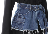Spring Two Piece Set Denim Waist Seal Waist Slimming Multi Match Two Piece Set Women Blazer