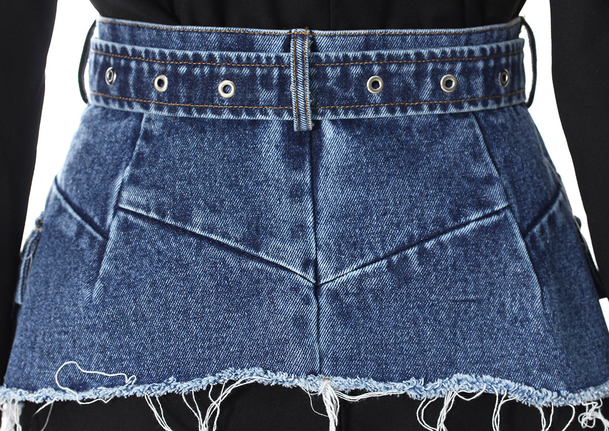 Spring Two Piece Set Denim Waist Seal Waist Slimming Multi Match Two Piece Set Women Blazer