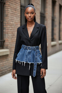Spring Two Piece Set Denim Waist Seal Waist Slimming Multi Match Two Piece Set Women Blazer - Modestly Vogue 