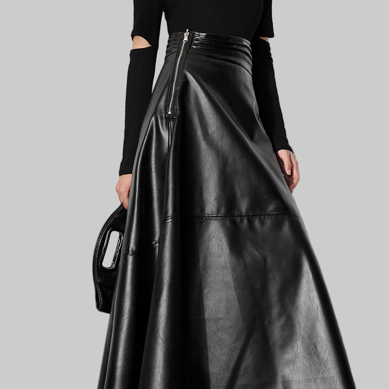 Retro Leather Skirt | High Waist, Slim Fit & Trendy Design - Modestly Vogue 