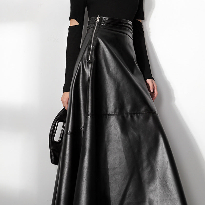 Retro Leather Skirt | High Waist, Slim Fit & Trendy Design - Modestly Vogue 