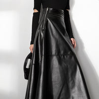 Retro Leather Skirt | High Waist, Slim Fit & Trendy Design - Modestly Vogue 