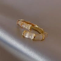 Backgammon Bamboo Ring Zircon Adjustable Ring - Modestly Vogue 
