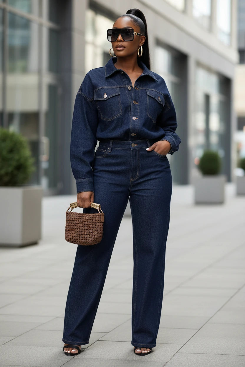 Long Sleeve Denim Jumpsuit – Women’s Casual One-Piece - Modestly Vogue 