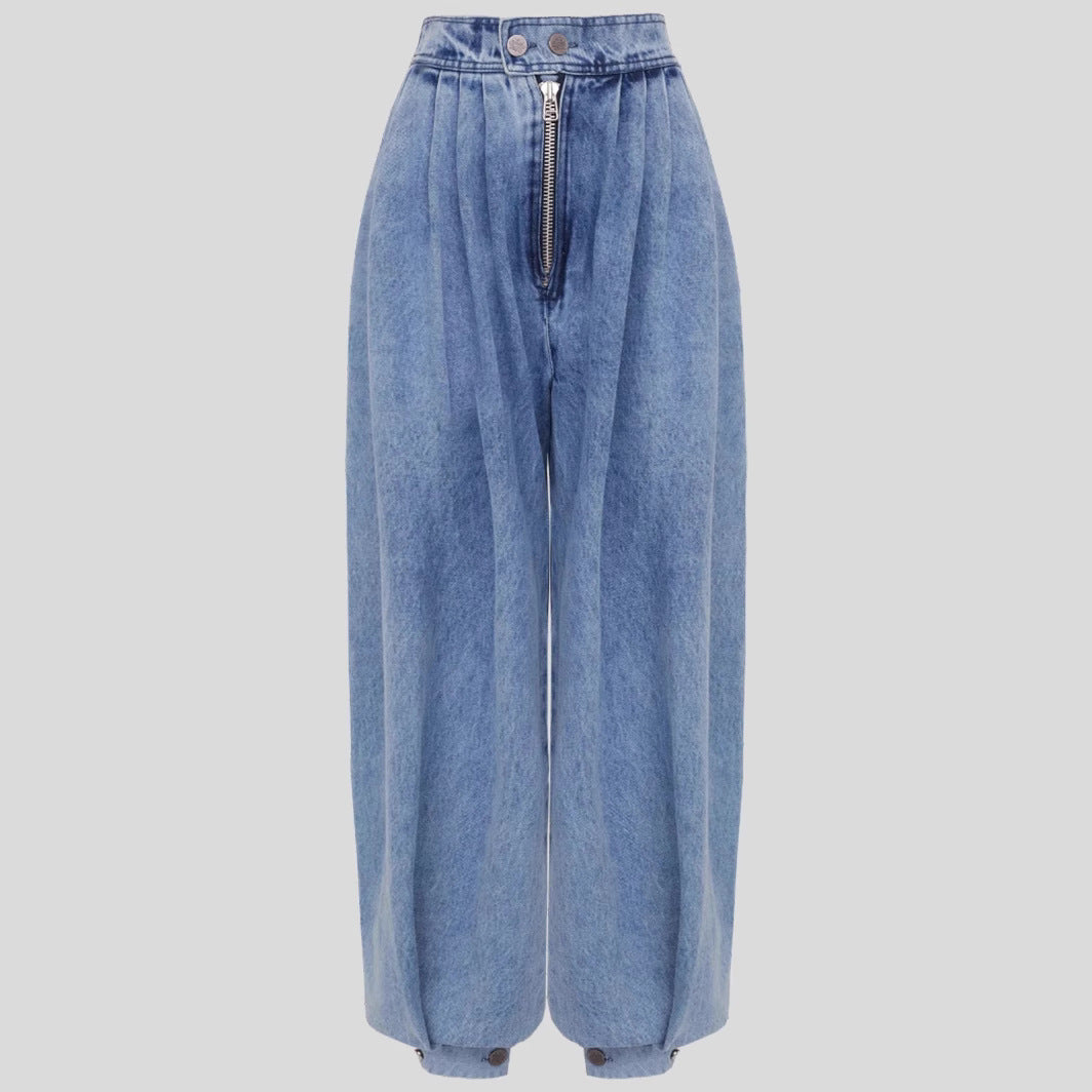 High Waist Zipper Denim Loose Harem Pants