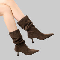Middle Boots Elastic Pleated Pile Style All-Match Pointed Toe Boot