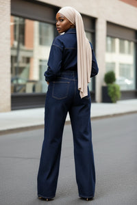 Long Sleeve Denim Jumpsuit – Women’s Casual One-Piece - Modestly Vogue 