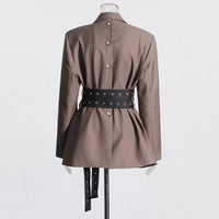 Fashion Lace-up Placket Waist Slimming Color Matching Suit Jacket