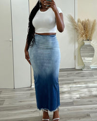 Women's Gradient Denim Skirt - Modestly Vogue 