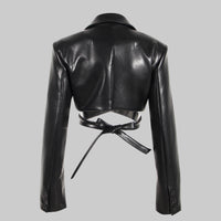 Cross Lace-up Cropped Long Sleeve PU Leather Short Coat Jacket
