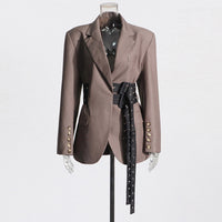 Fashion Lace-up Placket Waist Slimming Color Matching Suit Jacket