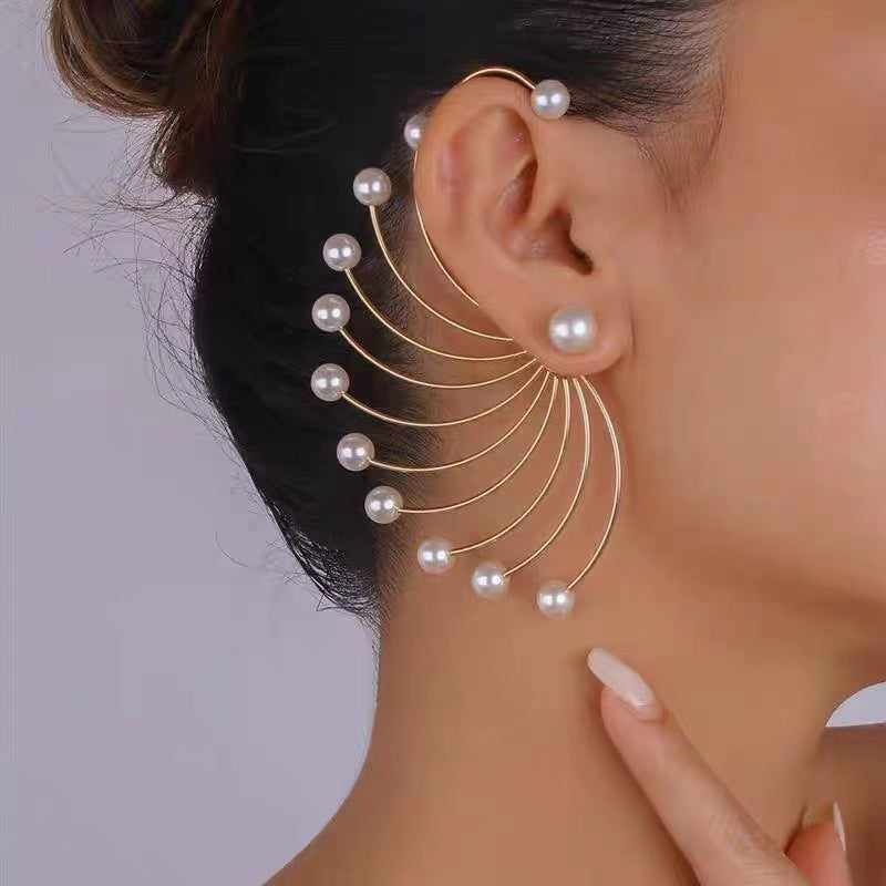 Women's Exaggerated Fan-shaped Artificial Pearl Earrings