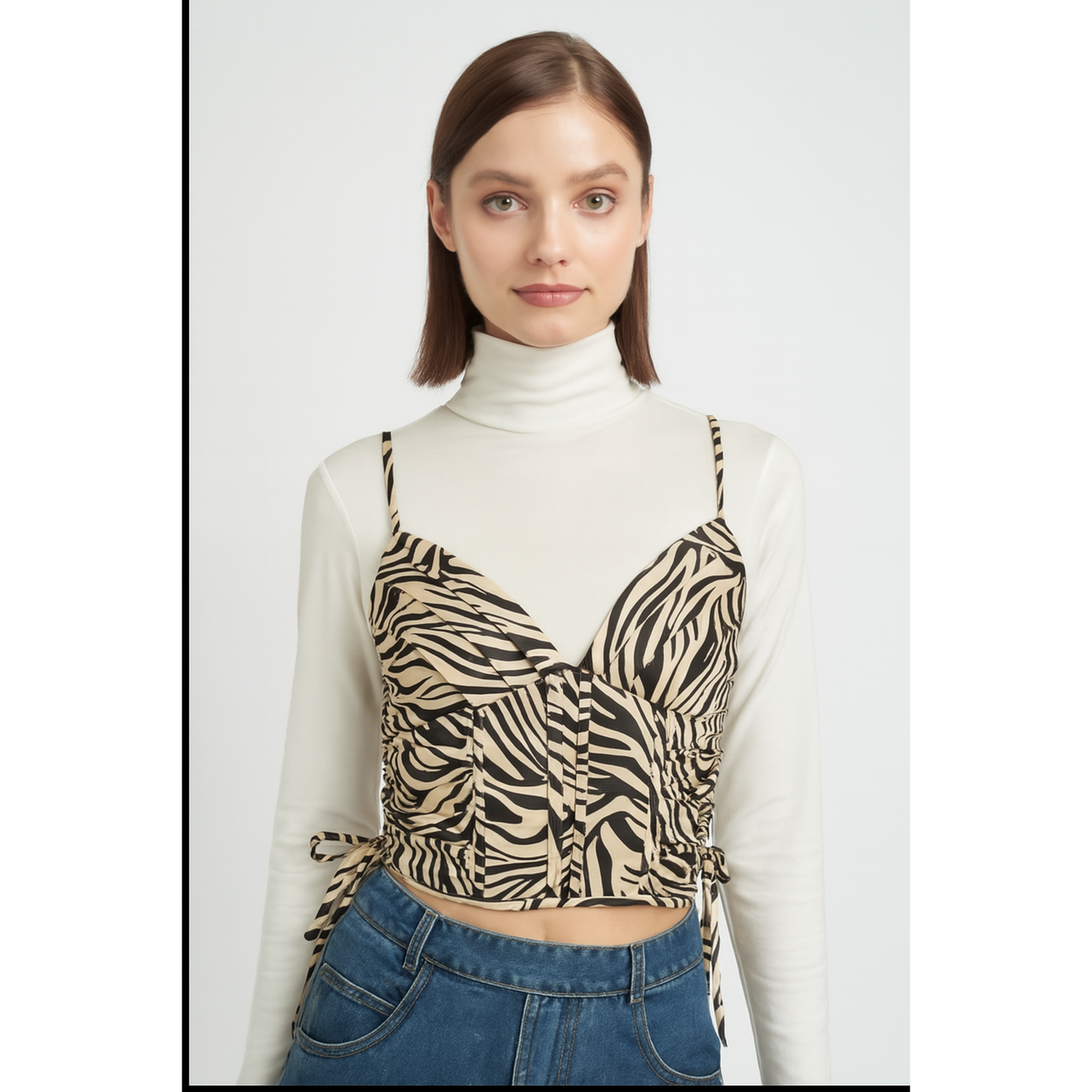 Zebra Print Ruched Corset Top – Bold Modesty, Redefined - Modestly Vogue 