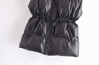 Drawstring Waist Faux Leather Vest Cotton Jacket - Modestly Vogue 