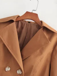 Earthtone Professional Spring And Autumn Lapel Skirt Set Neutral