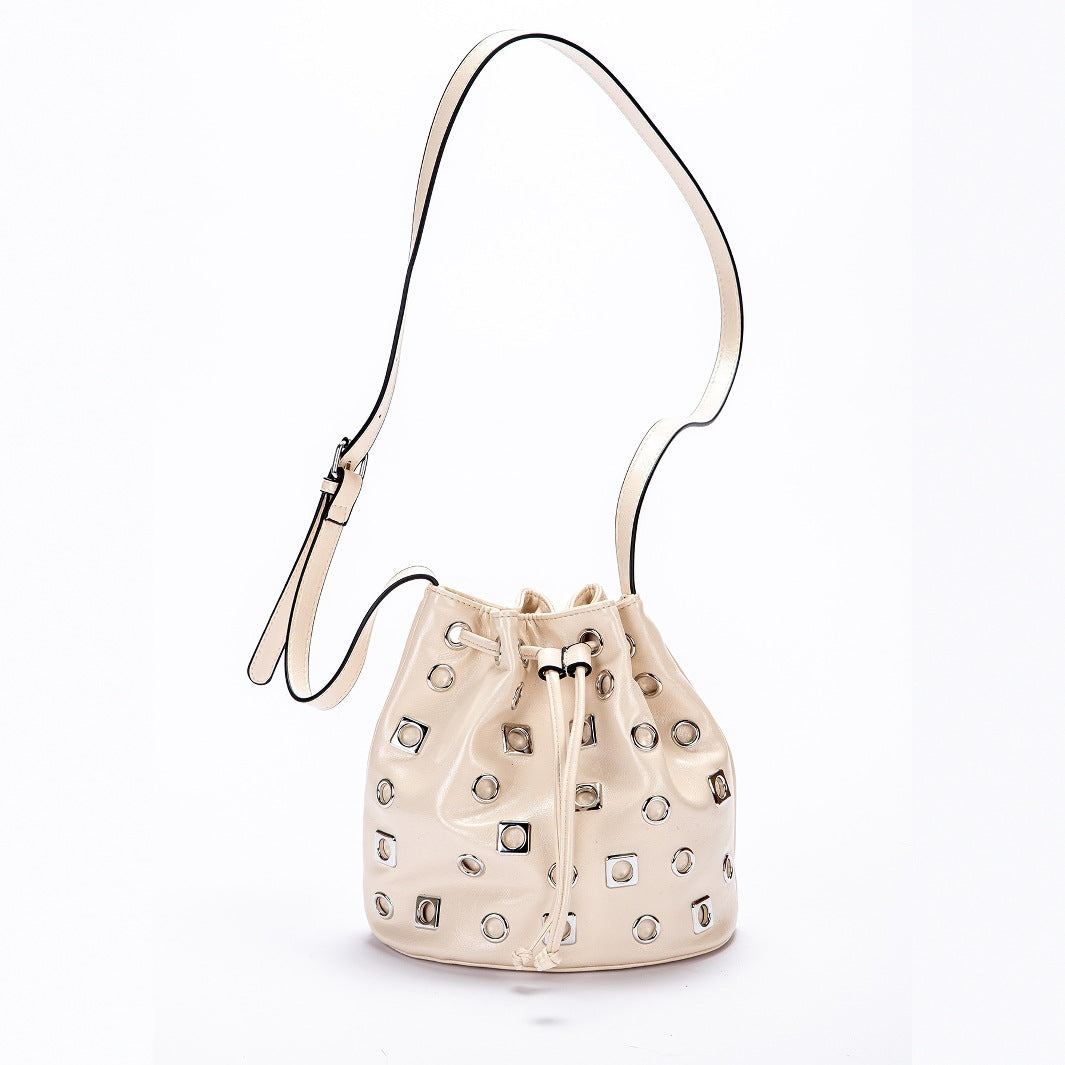 Suede Rivet Bucket Bag Hollow Crossbody Bag