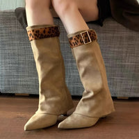 Retro Western Slimming Belt Buckle Middle Boots