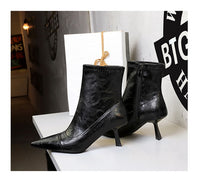 Skinny Boots Women Retro Soft Leather Stiletto Pointed Toe Ankle Boots Booties