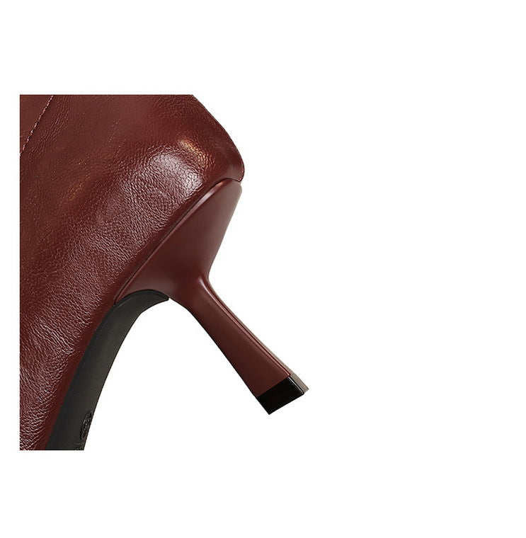 Skinny Boots Women Retro Soft Leather Stiletto Pointed Toe Ankle Boots Booties