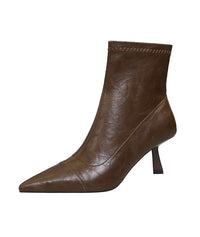 Skinny Boots Women Retro Soft Leather Stiletto Pointed Toe Ankle Boots Booties