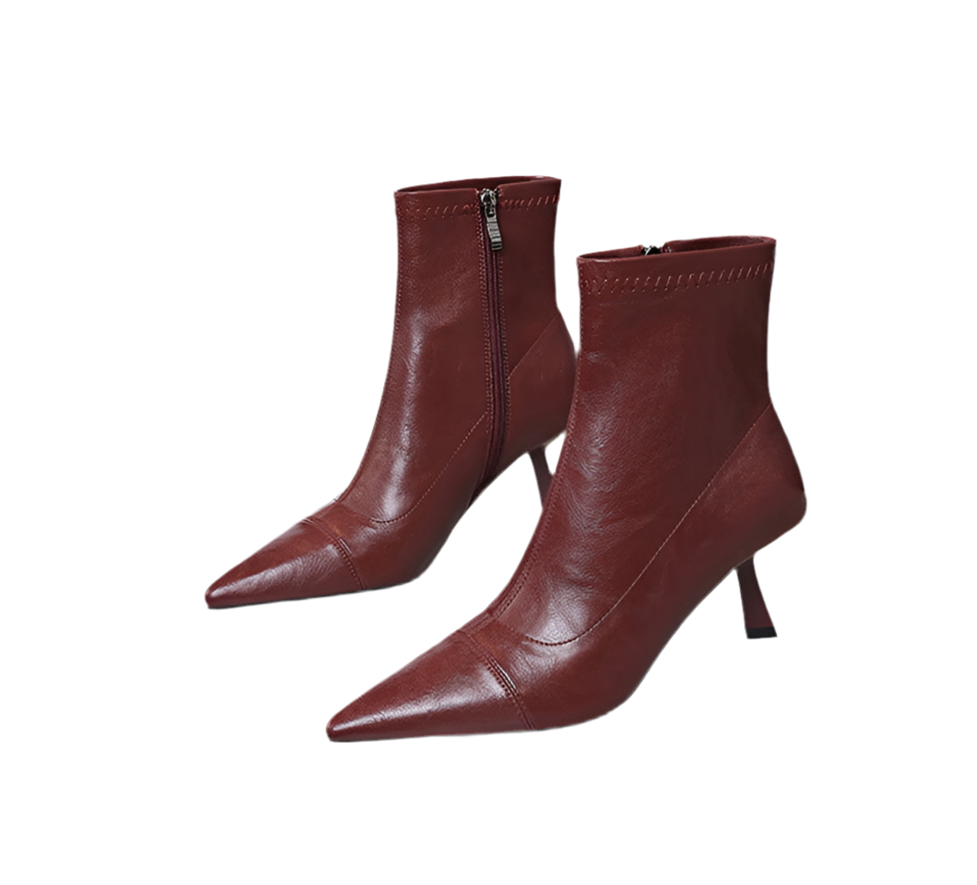 Skinny Boots Women Retro Soft Leather Stiletto Pointed Toe Ankle Boots Booties